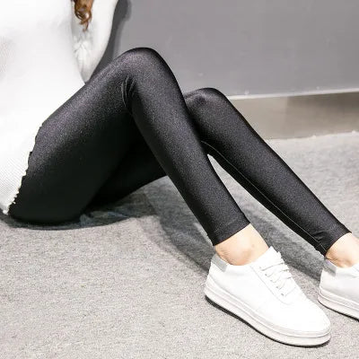 Women Spring Autumn Large Size Leggings Lady Summer Knee Length Short Pants Casual Stretched Skinny Shine Neon Shorts Capris