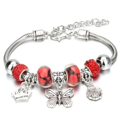 Charm Bracelet & Bangles Jewelry 6 Color Clay Zircon Ball Crown key lock Shape Beads Bracelets For Women Girl Friendship Gift