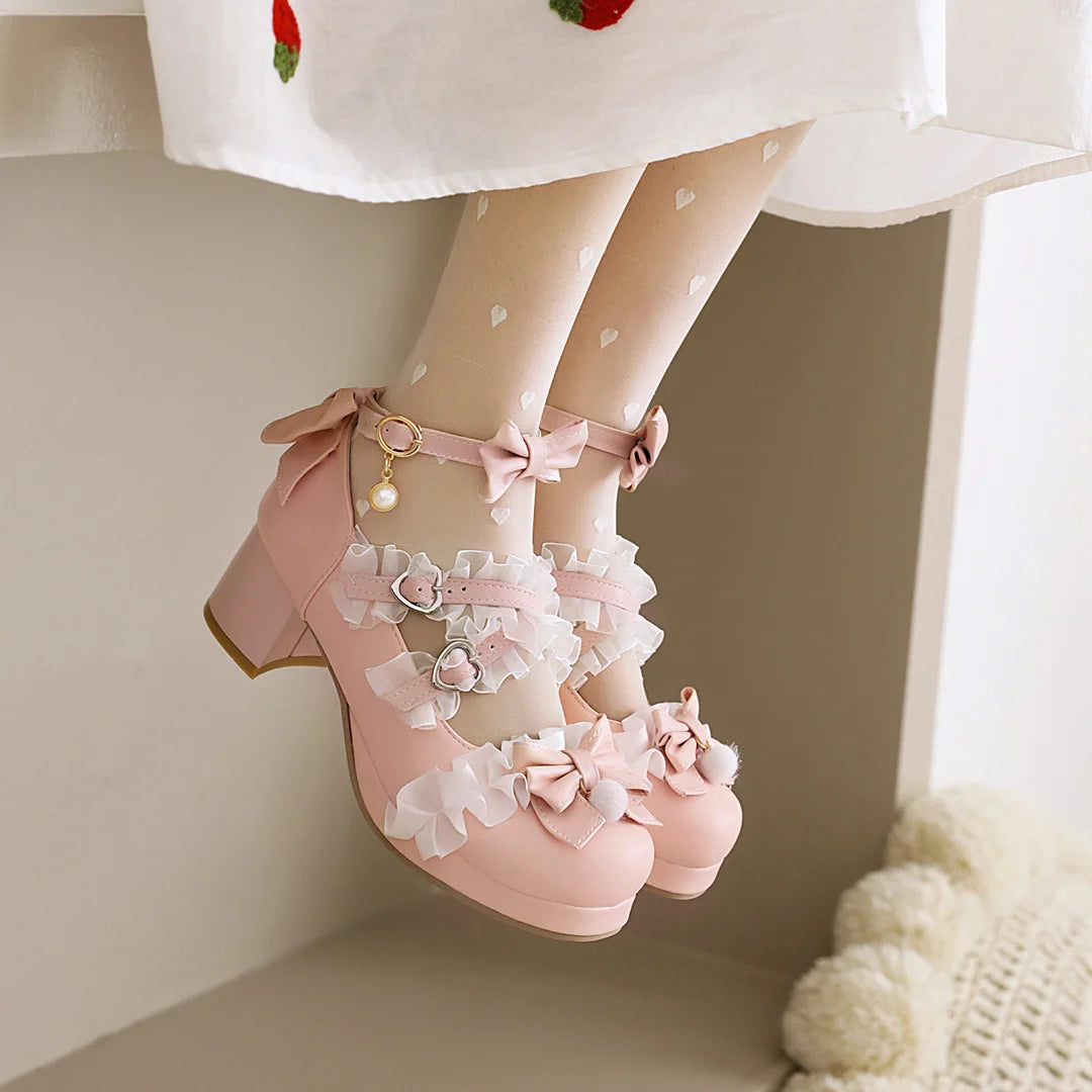 Cross-Strap Bow-Detail Mary Jane Heels