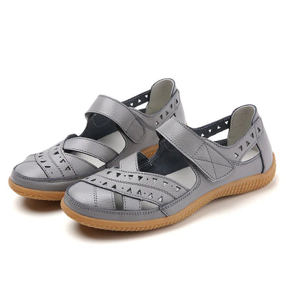 2021 New Women Sandals Leather Ladies Sandals Comfortable Flats Walking Sandals Covered Toe Beach Shoes Woman Footwear