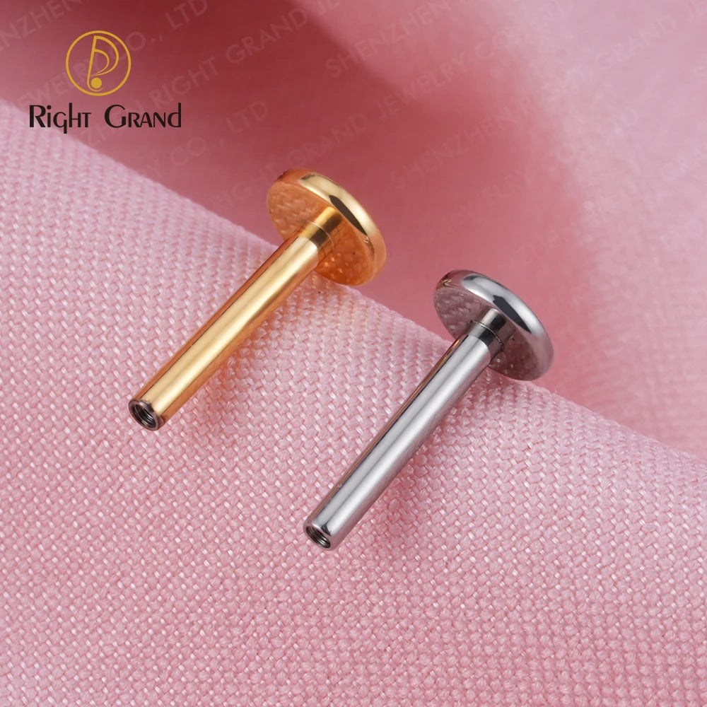 5pcs/lot Right Grand ASTM F136 Implant Grade Titanium 16G Internally Threaded Flat Back Disc Lip Labret Stud Post Piercing