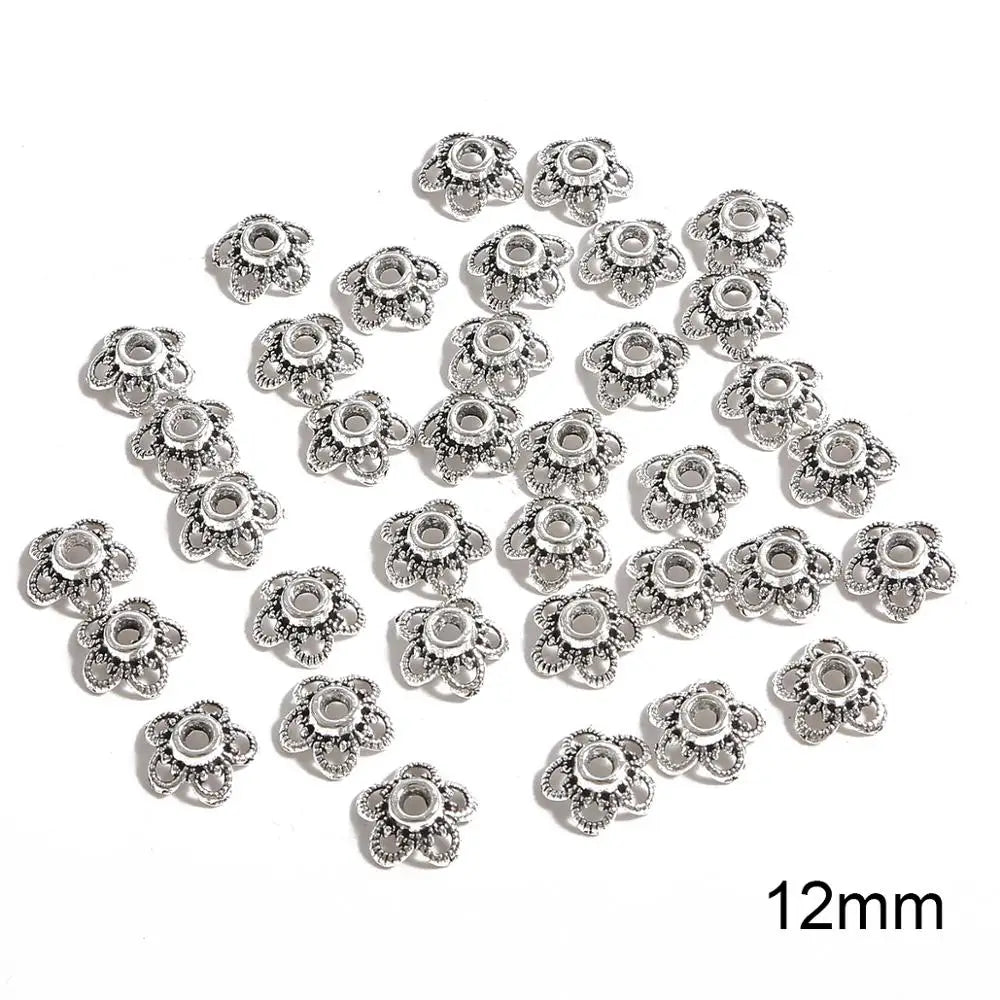 50pcs Tibetan Antique Silver Color Gold Leaf Flower Bead End Caps For Jewelry Making Needlework Spacer Bead Caps DIY Accessories
