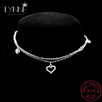 New Fashion 925 Sterling Silver Heart Rhinestone CZ Pendant Double Layer Anklets Women Jewelry Summer Zircon Foot Chain Bracelet