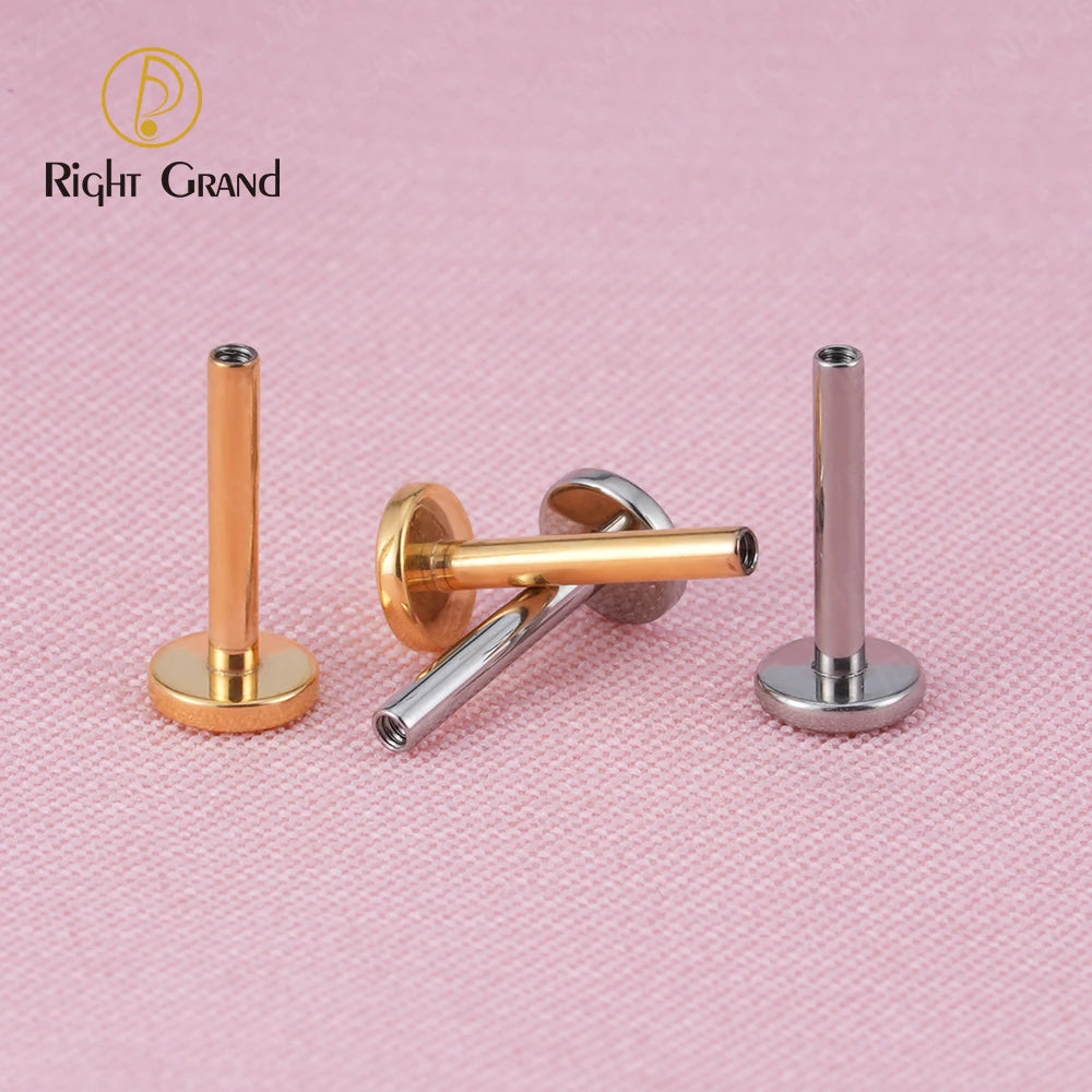 5pcs/lot Right Grand ASTM F136 Implant Grade Titanium 16G Internally Threaded Flat Back Disc Lip Labret Stud Post Piercing