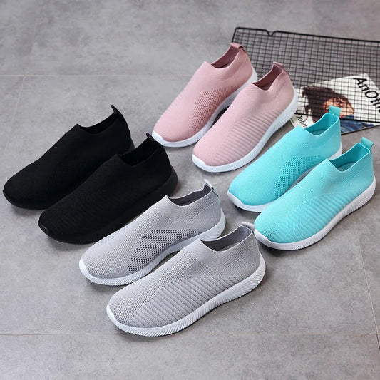 Dropshipping Women Sneakers Female Knitted Vulcanized Shoes Ladies Flat Shoe Mesh Trainers Soft Walking Footwear Zapatos Mujer