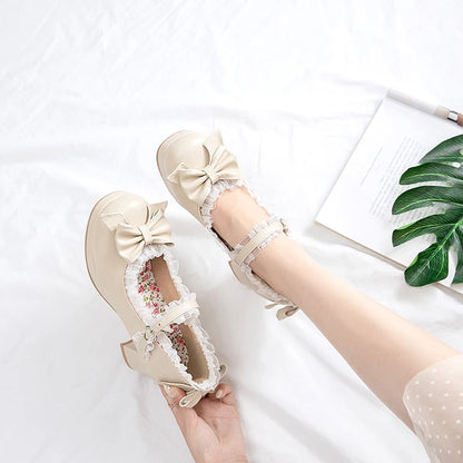 Bow & Ruffle Mary Jane Block-Heel Shoes
