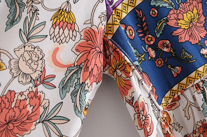 AYUALIN long sleeve beach boho tunic Dress Rayon cotton floral pirnt loose long dresses women vintage autumn robe vestidos 2021
