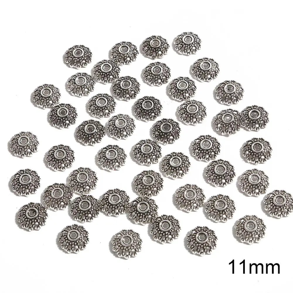 50pcs Tibetan Antique Silver Color Gold Leaf Flower Bead End Caps For Jewelry Making Needlework Spacer Bead Caps DIY Accessories