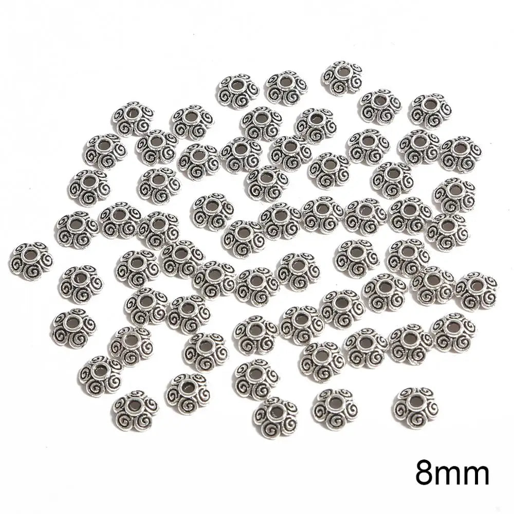 50pcs Tibetan Antique Silver Color Gold Leaf Flower Bead End Caps For Jewelry Making Needlework Spacer Bead Caps DIY Accessories
