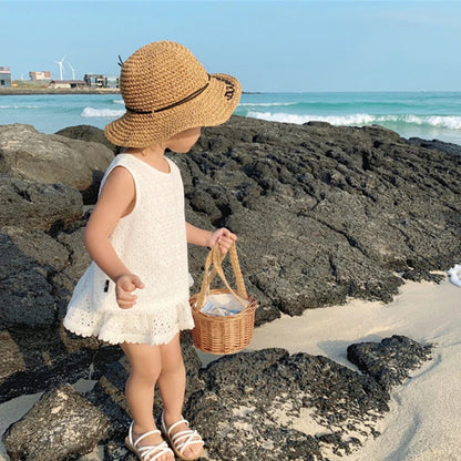 Girls Outfit Set 2026 Summer Clothing Sets Hollow Lace Suit Baby Casual Sleeveless T-shirt+Shorts Kids Clothes Sets Baby Clothes