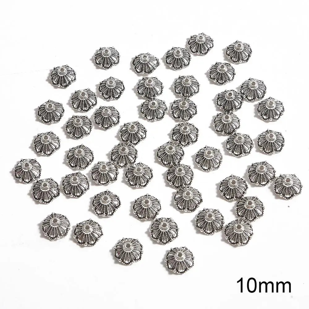 50pcs Tibetan Antique Silver Color Gold Leaf Flower Bead End Caps For Jewelry Making Needlework Spacer Bead Caps DIY Accessories