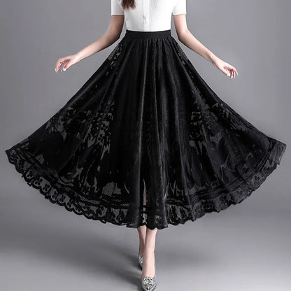 Fashion Long Black Skirt For Women A Line Lace Skirt Women Long Maxi Skirts For Women Summer Faldas Mujer