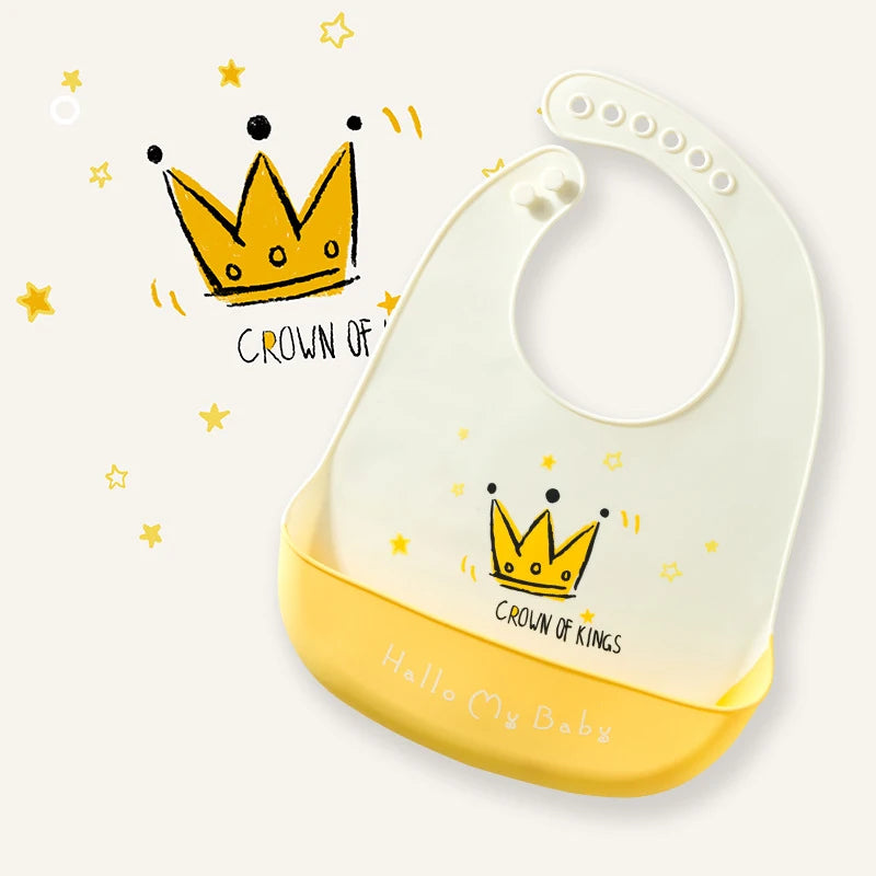 2021 Cute Baby Bibs Waterproof Silicone Bib Feeding Infant Newborn Cartoon Apron ToddlerX Adjustable Bib Burp Cloths with Pocket