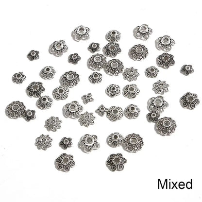 50pcs Tibetan Antique Silver Color Gold Leaf Flower Bead End Caps For Jewelry Making Needlework Spacer Bead Caps DIY Accessories