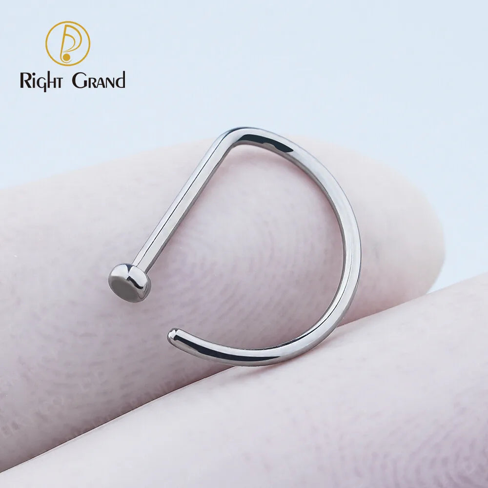 5pcs/lot Right Grand ASTM F136 Titanium 20G Open D Shape Nose Ring Hoop Tragus Cartilage Retainer Body Piercing Jewelry 8MM 10MM