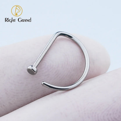 5pcs/lot Right Grand ASTM F136 Titanium 20G Open D Shape Nose Ring Hoop Tragus Cartilage Retainer Body Piercing Jewelry 8MM 10MM
