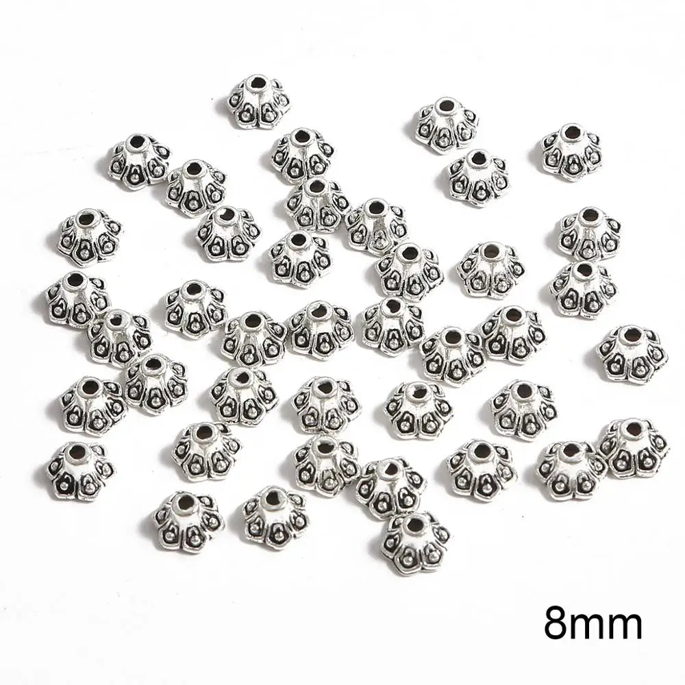 50pcs Tibetan Antique Silver Color Gold Leaf Flower Bead End Caps For Jewelry Making Needlework Spacer Bead Caps DIY Accessories