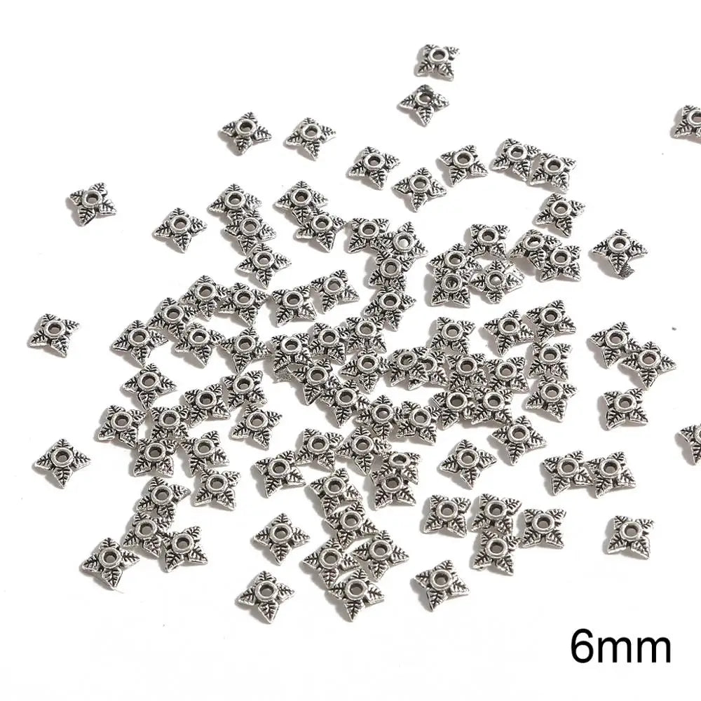 50pcs Tibetan Antique Silver Color Gold Leaf Flower Bead End Caps For Jewelry Making Needlework Spacer Bead Caps DIY Accessories