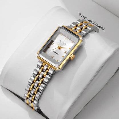 Fashion Rhinestone Rectangle Women Watches Stainless Steel Bracelet Ladies Dress Quartz Wristwatch Relogio Feminino（Without Box）