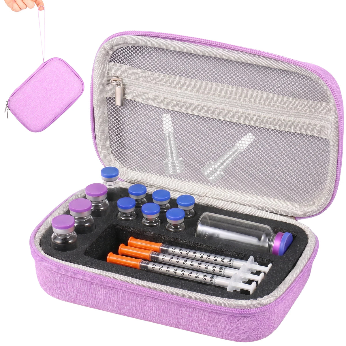 Insulin Vial Case 3ml 30ml Portable Medicine Organizer EVA Oxford Storage Box With Foam Slots For Travel Fridge Storage