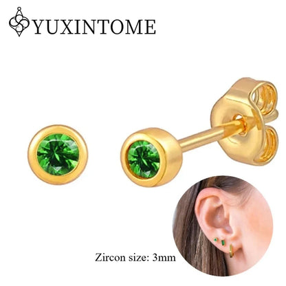 925 Sterling Silver Ear needles Crystal Zircon Small studs Earrings for Women gold-plated round Piercing Earrings New in 2022