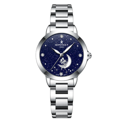 Women's Starry Sky Quartz Watch, Daily Waterproof & Luminous, Niche High-end Ladies Wristwatch with Shining Star Dial Design