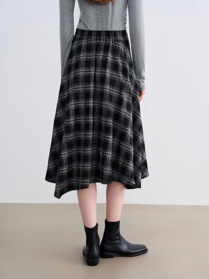 Women's Dark Plaid Asymmetric A-Line Skirt