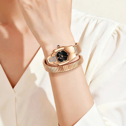 Women Serpentine Quartz Watch Rhinestone Embellished Light Luxury Bracelet Watch Fashion Simple Waterproof Wristwatch for Party