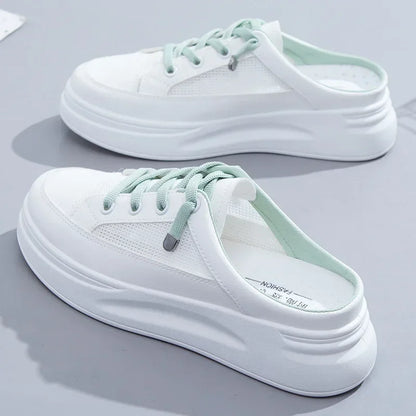 2024 Summer New Baotou Mesh Breathable White Shoes Fashionable Casual Half Slippers Round Toe Women's Sandals NO:M12