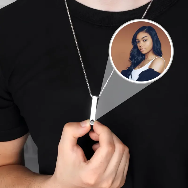 DHQH Customized Photo Straight Bar Male Projection Necklace Personalized Picture Columnar Projection Pendant Male Jewelry Gift