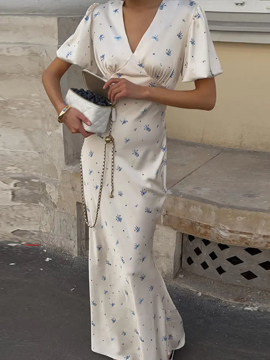 Women's V-Neck Puff-Sleeve Dress