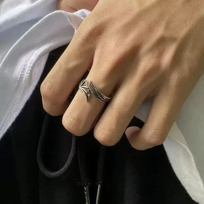 2PCS Fashionable And Simple Angel And Devil Wing Rings, Retro Personalized Open Mouth Men's And Women's Rings Available For Whol