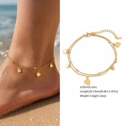 Waterproof Layered Anklet Bracelet for Women, Adjustable Gold Plated with Zirconia Stainless Steel Link Foot Chain Jewelry