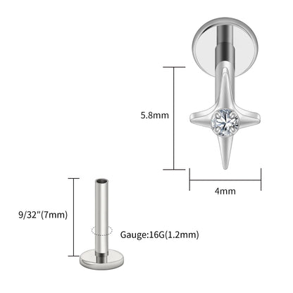 Right Grand ASTM F136 Titanium Four Point Star Flat Back Stud 16G Tiny CZ Cartilage Earring Helix Tragus Nose Piercing Jewelry