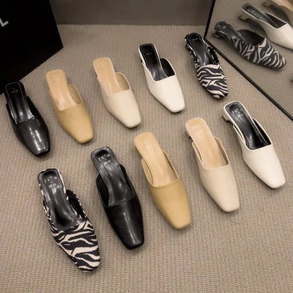 Women's Square-Toe Low-Heel Mules