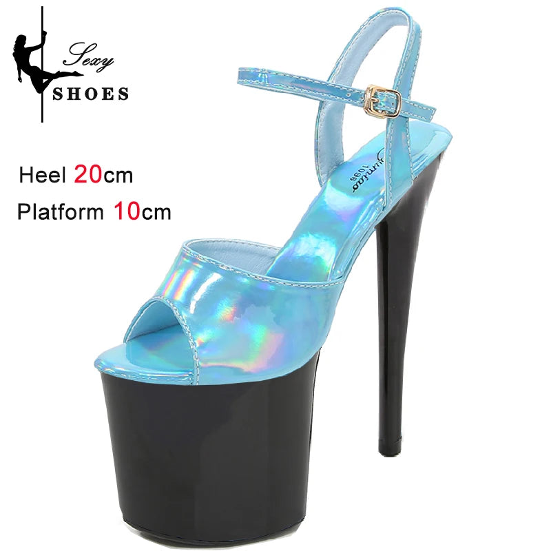 New 20CM/8Inch High Heels Dance Shoes Sandals Women Summer New 2023 Buckle Strap Platform Club Stiletto Gladiator Stripper Heels