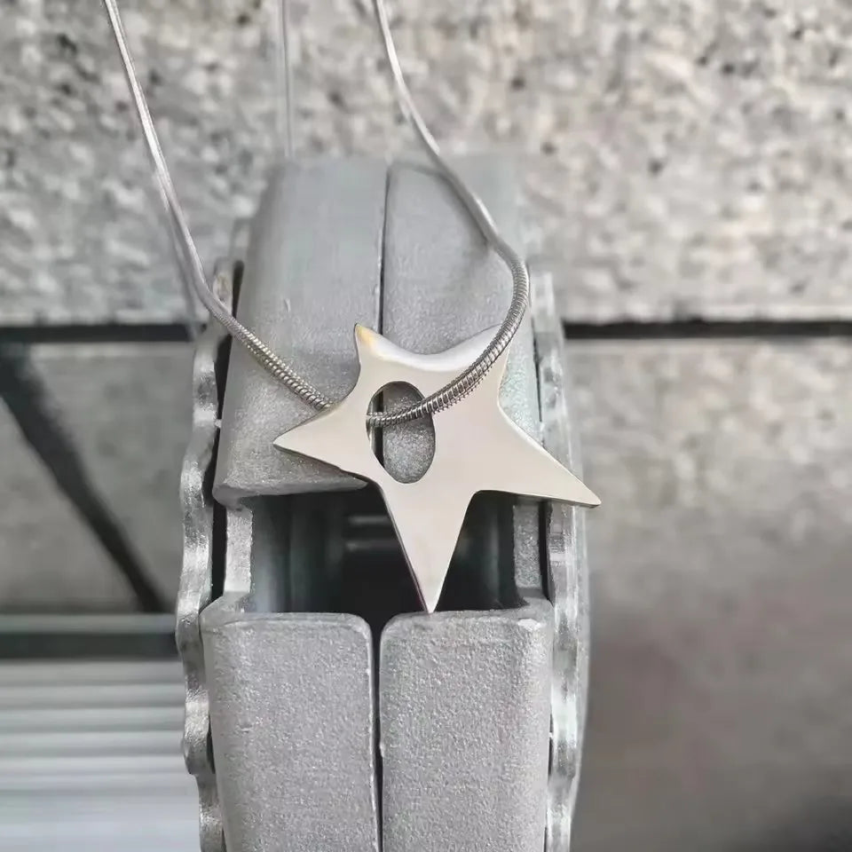 Punk Large Irregular Hollow Star Pendant Stainless Steel Necklace For Women Men Unisex Hip Hop Trending Neck Chain Y2K Jewelry