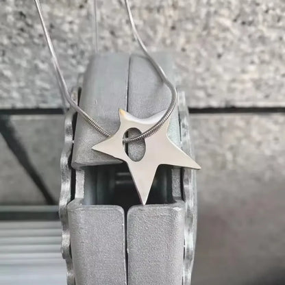 Punk Large Irregular Hollow Star Pendant Stainless Steel Necklace For Women Men Unisex Hip Hop Trending Neck Chain Y2K Jewelry