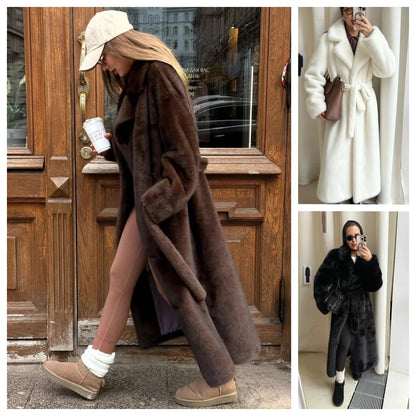 Wear a belt, thickened warm Mao Mao jacket, and extended coat.