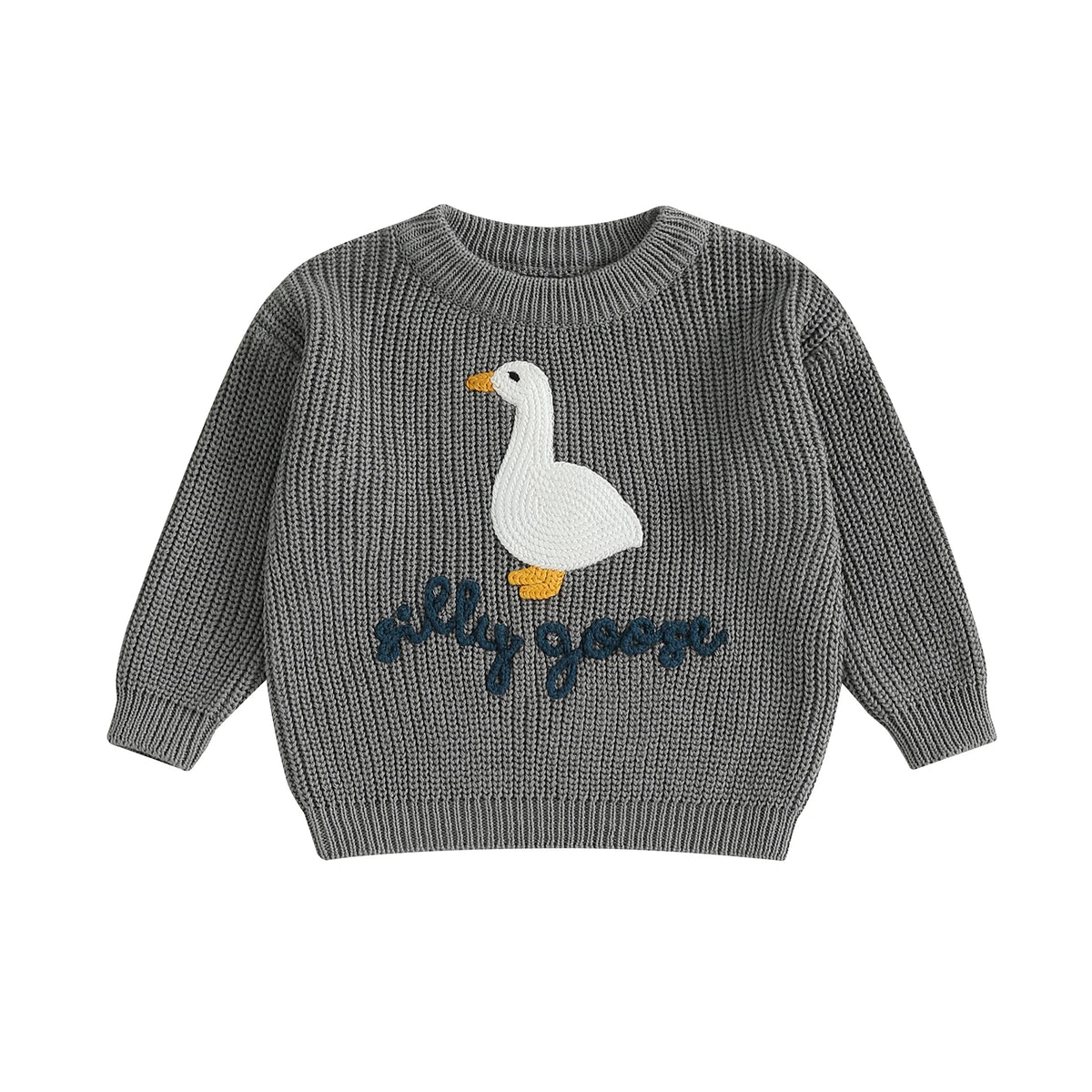 Toddler Baby Goose Sweater Animal Letter Embroidered Crewneck Long Sleeve Pullover Chunky Knit Tops