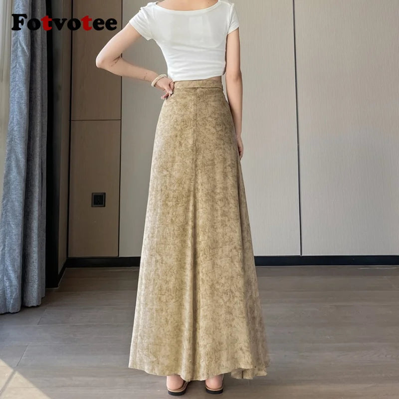FOTVOTEE Tie Dye Irregular Skirt Women High Waist Tie Slimming Drape Long Skirt Boho Beach Vintage Temperament A Line Skirts