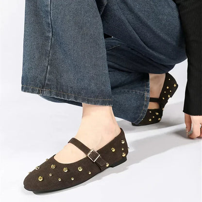 Women's Studded Buckle-Strap Mary Jane Flats