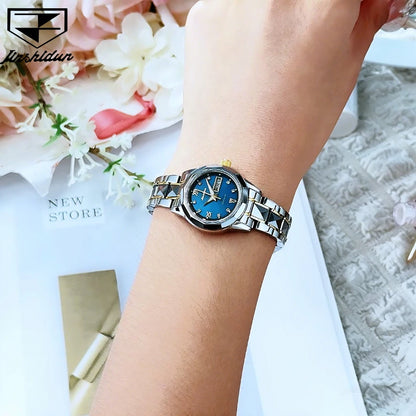 JSDUN Women's Watches Luxury Fashion Tungsten Steel Strap Sapphire Mirror Original Automatic Mechanical Wristwatch for Lady Date