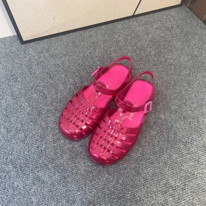 Hot Sale New Ladies Jelly Shoes Girl Hollowed Out Flat Roman Beach Shoes Classical Women Summer Mini Melis Sandals Retro SM128
