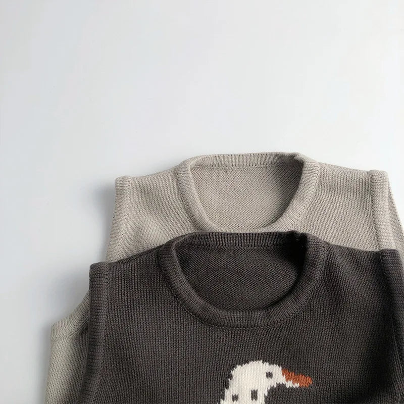 New Children Sleeveless Sweater Cartoon Animals Toddler Kids Cotton Vest Coat Boys Knit Waistcoat Girls Clothes Casual Outerwear
