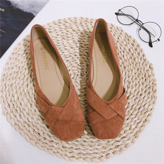Flat Shoes for Women 2025 Spring New Square Head Velvet Flock Leather Loafers Women Flats Size 32 33 34 44 45 46 Zapatos Mujer