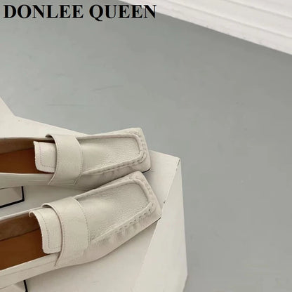 Women Casual Loafers Simple Style Square Toe Low Heels Pumps Fashion British Moccasin Female Slip On Shoes For Party Dress Mujer