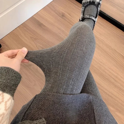 150g Women Vintage Vertical Striped Tights Autumn Winter Thermal Slim Stocking Versatile Leggings Underwear Pantyhose