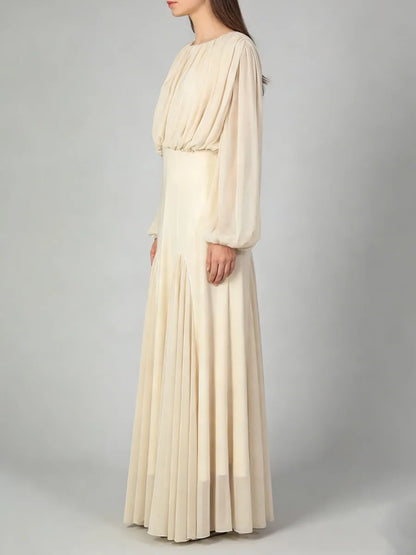 Women's Pleated Long-Sleeve Maxi Dress