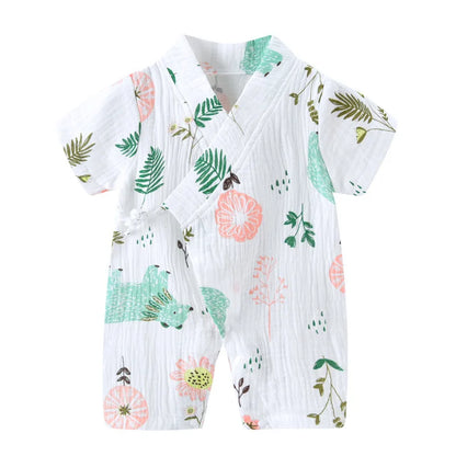 0-18M Summer Baby Girl Boys Clothing  Rompers Jumpsuit Short-sleeved Floral Print  Cute Soft Newborn Infant Baby Kimono Playwear